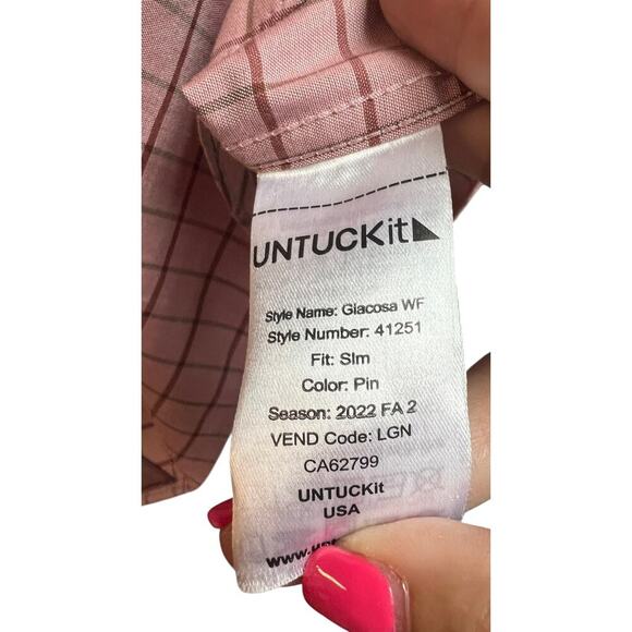 Untuckit Men's Pink Check Cotton Button Up Medium - Picture 4 of 8